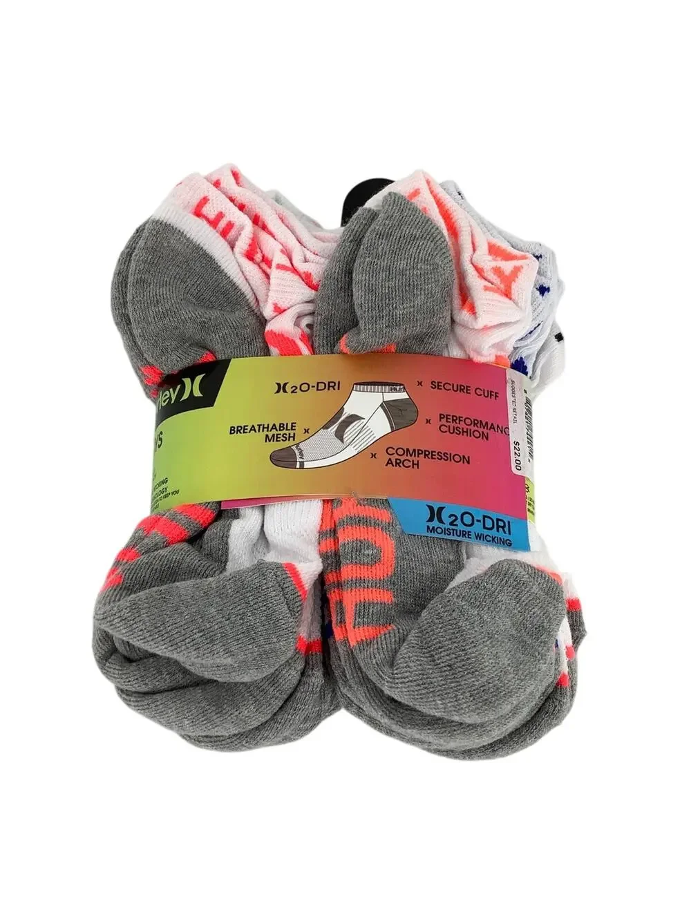 Hurley Boy's Medium 10-Pair H20 Dri Moisture Wicking Comfort Low Cut Socks L21-2
